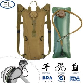 Tactical Hydration Pack Backpack with 3L Water Bladder – Adjustable Outdoor Drink Pack (Color: Khaki, size: 3L)