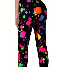Throwing Print Butt-Lifting Yoga Pants, High Waist Slim Fit Mid-Stretch Fitness Workout Pants, Women's Active wear (Color: Multicolor, size: M(6))