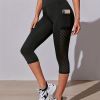Yoga Capri Pants, Tummy Control High Waist Sports Leggings For Women With Outside Pockets And Mesh Design