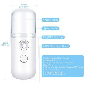 Portable Nano Facial Mister - Handy Steamer for Hydrating and Mist  Eyelash Extensions - 30 ml USB Mist Handy Sprayer for Facial Hydrating (Color: White)