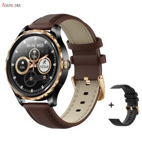QR02 Smart Watch – HD Bluetooth Call, AI Voice, Mobile Payment, Health & Multi-Sport Monitoring (colour: Black brown leather+silica gel)