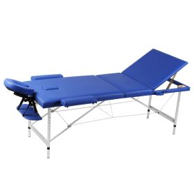 3-Zone Foldable Massage Table with Aluminum Frame (Color: Blue)