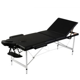 3-Zone Foldable Massage Table with Aluminum Frame (Color: Black)