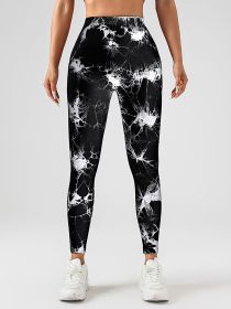 Tie Dye Slimming Yoga Leggings, Butt Lifting High Waist Stretch Casual Fitness Yoga Pants, Women's Activewear (Color: Black, size: L)