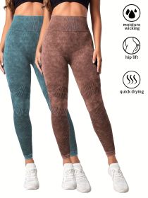 2 Pack Women's Seamless Washed Wide Waistband Sports Leggings, Women's High Waist Yoga Leggings (Color: 2PACK3, size: S)