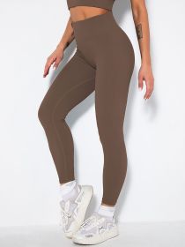 Yoga Leggings Workout High Waist Tummy Control Butt lifting Ruched Booty Pants (Color: Coffee, size: S)