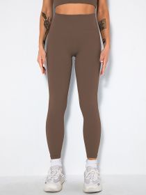 Yoga Leggings Workout High Waist Tummy Control Butt lifting Ruched Booty Pants (Color: Coffee, size: L)