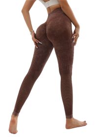 Women's Hollow Wide Band Waist Sports Leggings With Butt Ruching, Scrunch Butt Lifting Tights Seamless Yoga Tummy Control Pants (Color: Coffee, size: S)