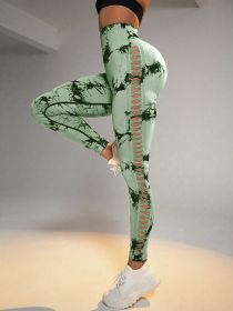 Cut Out Side Hollow Tie Dyed Yoga Pants, High Waist Hip Lifting Fitness Pants Seamless Sports Tights (Color: Green, size: S)