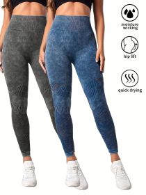 2 Pack Women's Seamless Washed Wide Waistband Sports Leggings, Women's High Waist Yoga Leggings (Color: 2PACK5, size: L)