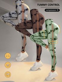 Women's Tie-Dye Cutout Yoga Pants High-Waist Leggings 3 Pack Deal with FREE SHIPPING (Color: 3PACK2, size: S)
