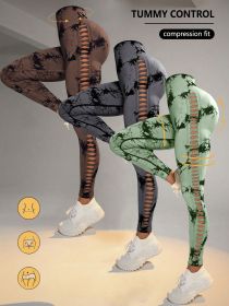 Women's Tie-Dye Cutout Yoga Pants High-Waist Leggings 3 Pack Deal with FREE SHIPPING (Color: 3PACK4, size: S)