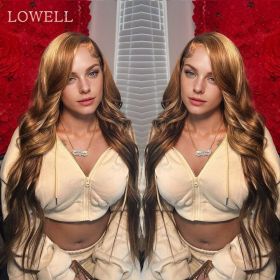 Honey Blonde Ombre Highlight Wig 13x6 Hd Lace Frontal Wig Body Wave Lace Front Wig Human Hair 13x4 Colored Human Hair Wigs (Hair Color: 13X6 lace wig, Stretched Length, Density: 26inches, 180%)