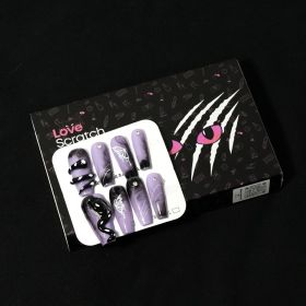 Love Scratch 10PCs Purple Short 4D Art Handmade Press-on Nails (size: L)