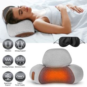 3-in-1 Neck Massager Pillow - Vibration, Airbag & Heating for Muscle Relief, Ergonomic Cervical Support with Memory Foam, Portable for Office/Travel (Color: LightGrey)