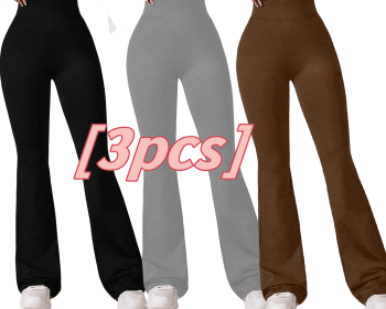 3 pcs High-Waist ed Flare Sharkskin Leggings â€“ Slim Fit, Lightweight & Sculpting Yoga Pants (Color: A set of three colors, size: M)