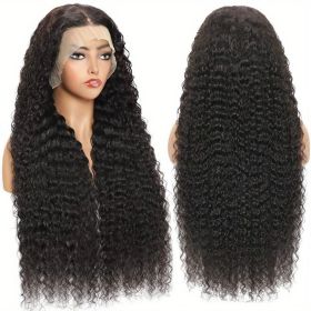 Density Brazilian Virgin Human Hair Deep Curly Lace Front Wigs Transparent HD 13x4 Lace Frontal Wigs Deep Wave 100% Real Human Hair Wigs Remy Pre (Hair Length: 36inch, Color: Black)