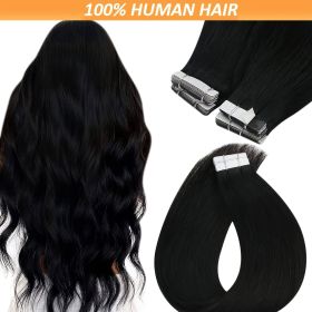 Natural Black Tape in Hair Extensions Human Hair Black Tape in Hair Extensions Real Human Hair Extensions Tape in #1B Black Hair Extensions Real (Hair Length: 20inch, Color: Black)