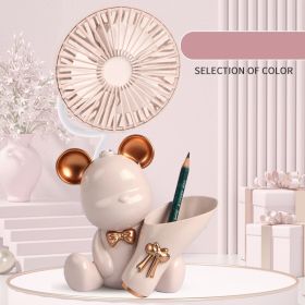 Mini Bear Desk Fan Portable Battery Operated Fan; USB Rechargeable 3 Speeds Silent Running. (Color: Pink)