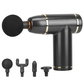Percussion Massage Gun Deep Tissue Vibration Handheld Leg Body Cordless Massager w/ 4 Interchangeable Heads 8 Intensity levels USB Type C Rechargeable (Option: Black)