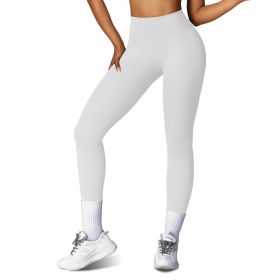 Women\'s High Waist Workout Leggings Tummy Control Compression Yoga Tight Pants Gym Pants Athletic Running Leggings with 25In Inseam No Front Seam (Option: LeggingsPearlGreyM)