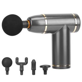 Percussion Massage Gun Deep Tissue Vibration Handheld Leg Body Cordless Massager w/ 4 Interchangeable Heads 8 Intensity levels USB Type C Rechargeable (Option: Grey)