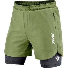 T16 2-in-1 Compression MMA Shorts (Color: GREEN/BLACK, size: S)
