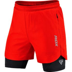 T16 2-in-1 Compression MMA Shorts (Color: RED/BLACK, size: L)