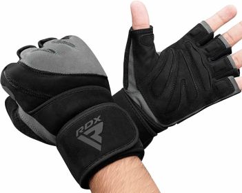 RDX L4 Open Finger Weightlifting Gym Gloves (Color: GRAY/BLACK, size: S)