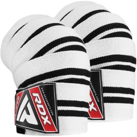 RDX K1 Elasticated Knee Compression Bandage Wraps OEKO-TEXÂ®Â Standard 100 certified (Color: WHITE/BLACK, size: Standard Size)