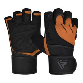 RDX L4 Open Finger Weightlifting Gym Gloves (Color: TAN/BLACK, size: S)