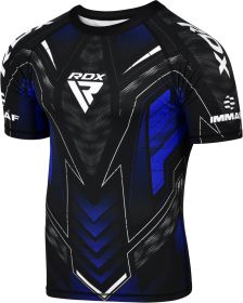 RDX IMMAF Approved Half Sleeves Compression Shirt Blue (Color: Blue, size: S)