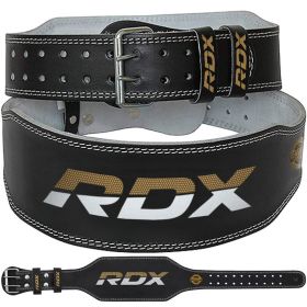 RDX 4 Inch Leather Weightlifting Gym Belt (Color: BLACK/GOLD, size: S)