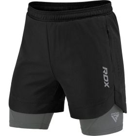 T16 2-in-1 Compression MMA Shorts (Color: BLACK/GREY, size: S)