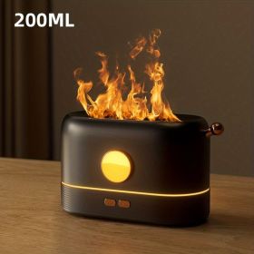 3D Flame Humidifier & Aromatherapy Essential Oil Diffuser – Silent Cool Mist + Flame Night Light (250 ml, Black or White) (Color: Black)