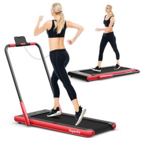 2.25 HP 2-in-1 Folding Walking Pad Treadmill with Remote Control & LED Display Holidays Sale (Color: Red)