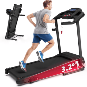 Compact Folding Treadmill for Home – 2.5 HP Quiet Brushless Motor, 3-Level Incline, 7.5 MPH, Shock Absorption, Space-Saving Design (default: default title)