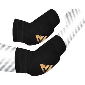 RDX HY CE Certified Padded Elbow Sleeve for Muay Thai & MMA Workout OEKO-TEX®Standard 100 certified (Color: BLACK/GOLDEN, size: S)