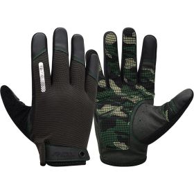 Touch Screen Friendly Full Finger, Device Compatible Gym Gloves RDX T2 (Color: ARMY GREEN, size: L)