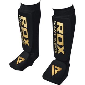 RDX SI MMA Gel Padded Lightweight Shin Instep Guard OEKO-TEXÂ®Â Standard 100 certified (Color: BLACK/GOLD, size: L)